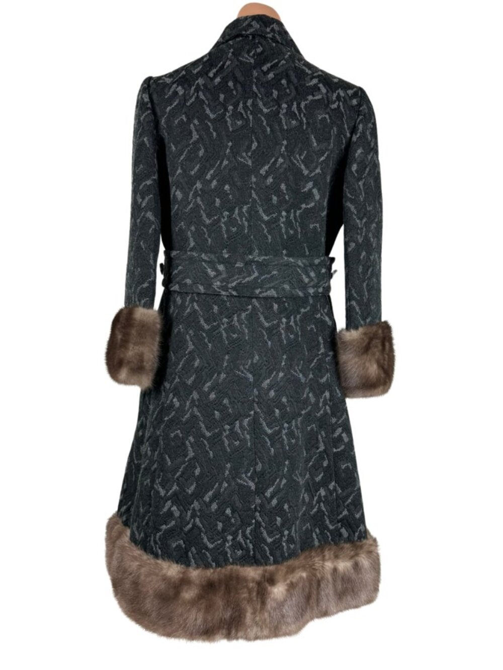 1960s Double‑Breasted Wool Jacquard Evening Coat w/ Mink Trim – Armand Paris NY - Picture 3 of 10